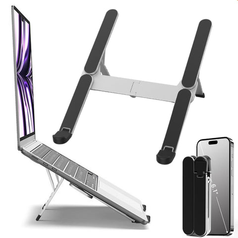 VVGAOGES Laptop Stand for Travel, Aluminium Height-Adjustable Ventilated Notebook Stand, Foldable Portable Laptop Stand Holder