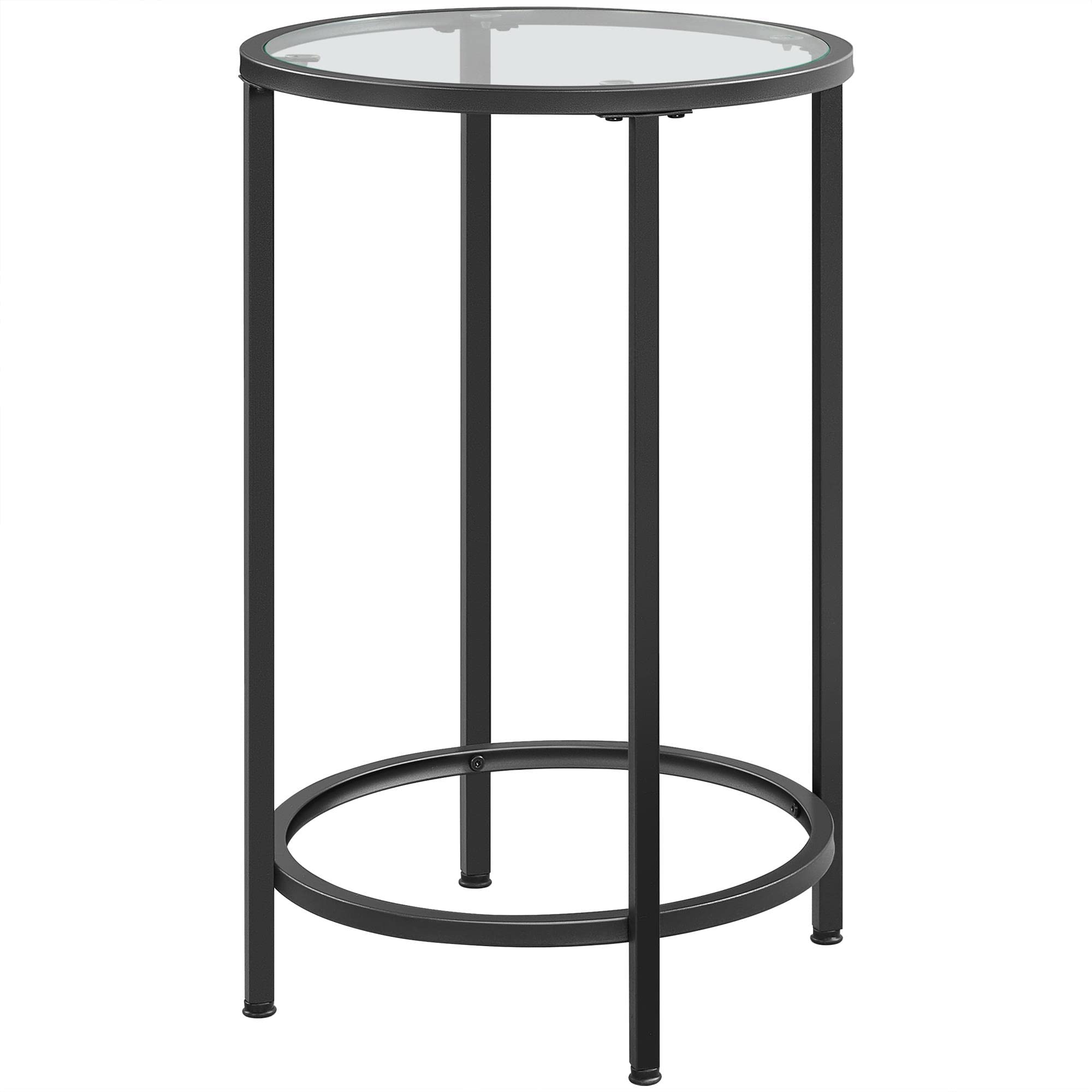 Yaheetech Round Glass Side Table with Metal Frame, Black