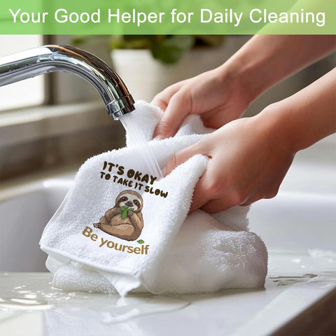 WADORN Microfibre Sloth Tea Towels Pack of 4, Funny Sloth Printed Dish Cloth Towels Absorbent Soft Sloth Hand Towels Dishcloths for Bathroom Dining