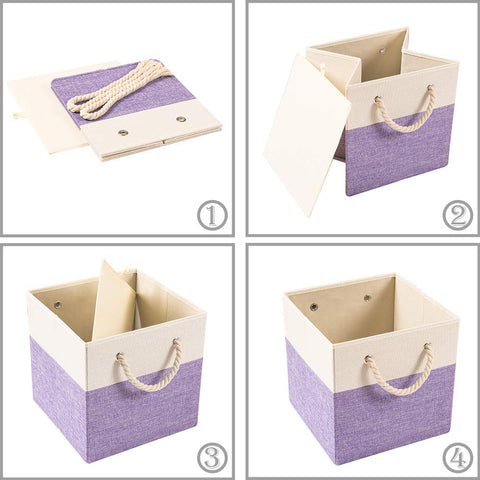 Prandom Foldable Cube Storage Bins 28x28x28cm [4-Pack] Fabric Linen Storage Baskets Cubes Drawer with Cotton Handles Organizer for Shelves Closet