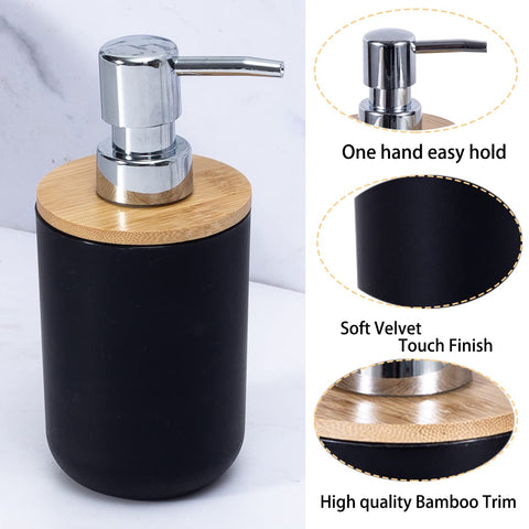 JETAINE 6 Pieces Bamboo Bathroom Accessories Modern Bathroom Accessory Set Luxury Bathroom Bin and Toilet Brush Set