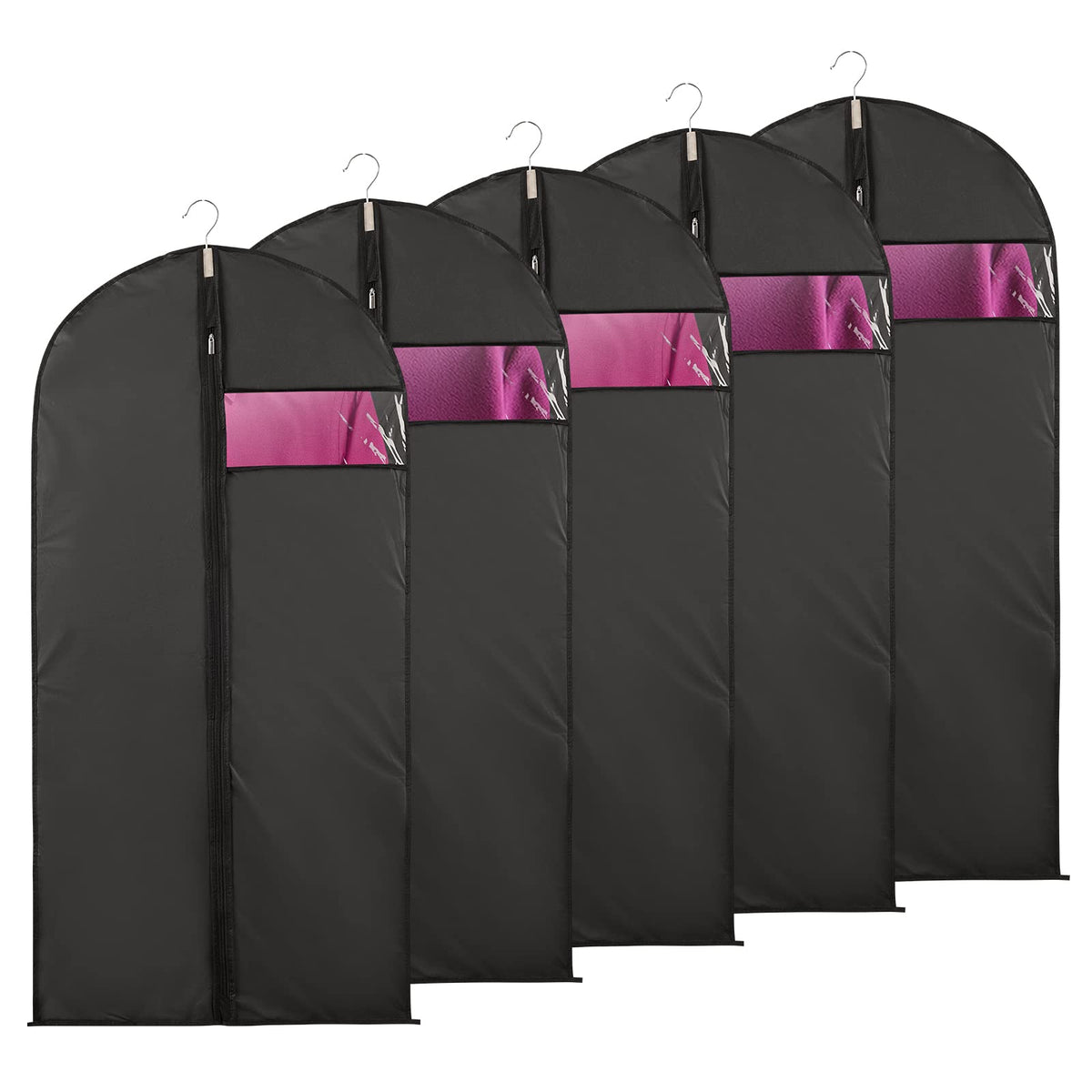 Niviy Suit Bags 60 x 100 cm, Black Garment Covers with Zip & Clear Window