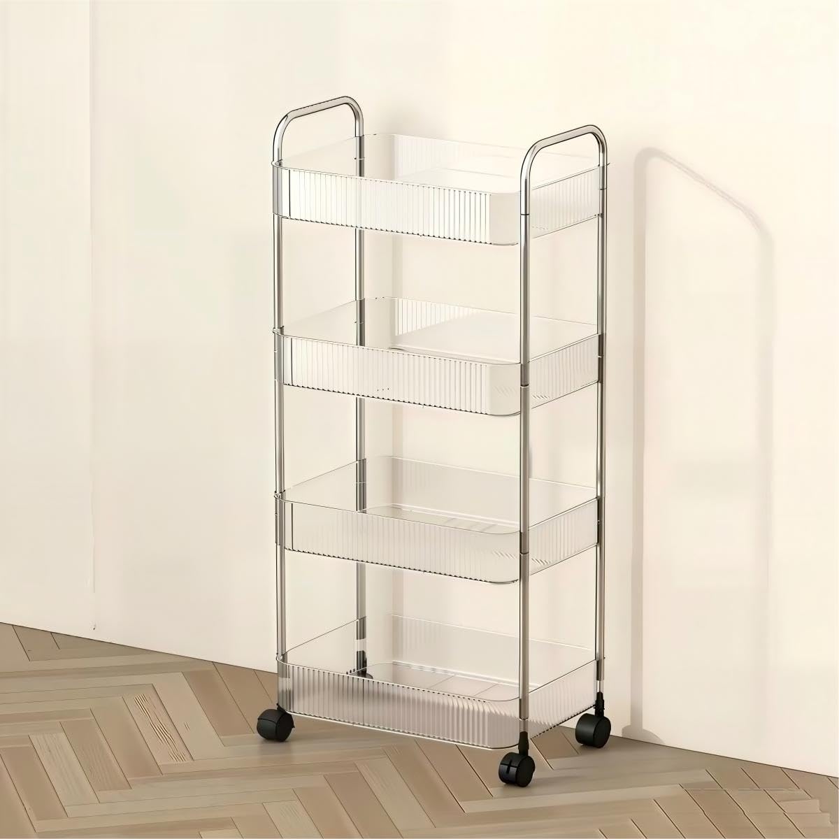 Multibao 2/3/4 Tier Storage Trolley on Wheels - Acrylic Shelf Bathroom Spa System - Salon Beauty Cart (4 Tier 40 * 28.5 * 90cm)