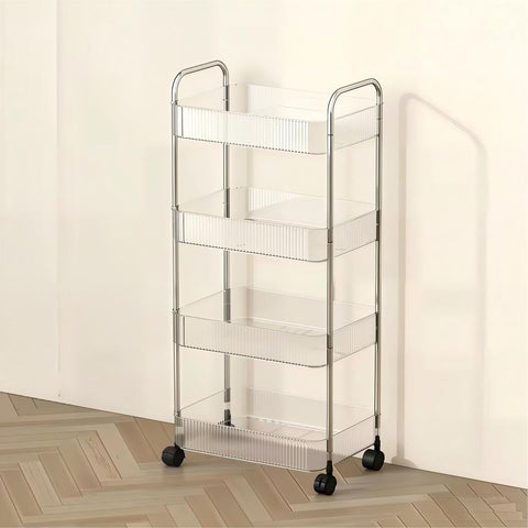 Multibao 2/3/4 Tier Storage Trolley on Wheels - Acrylic Shelf Bathroom Spa System - Salon Beauty Cart (4 Tier 40 * 28.5 * 90cm)