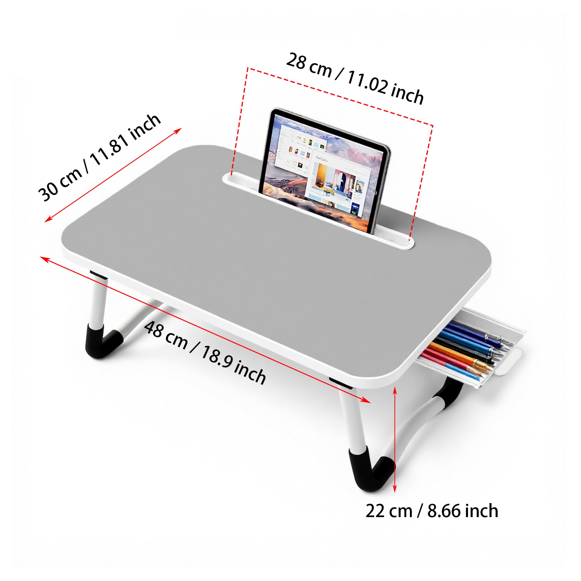 Laptop Bed Desk - Small Lap Desk 48 x30 cm for Breakfast in Bed, Study, Office Work, Gaming, Writing & Reading,Tray Table for Sofa, Couch