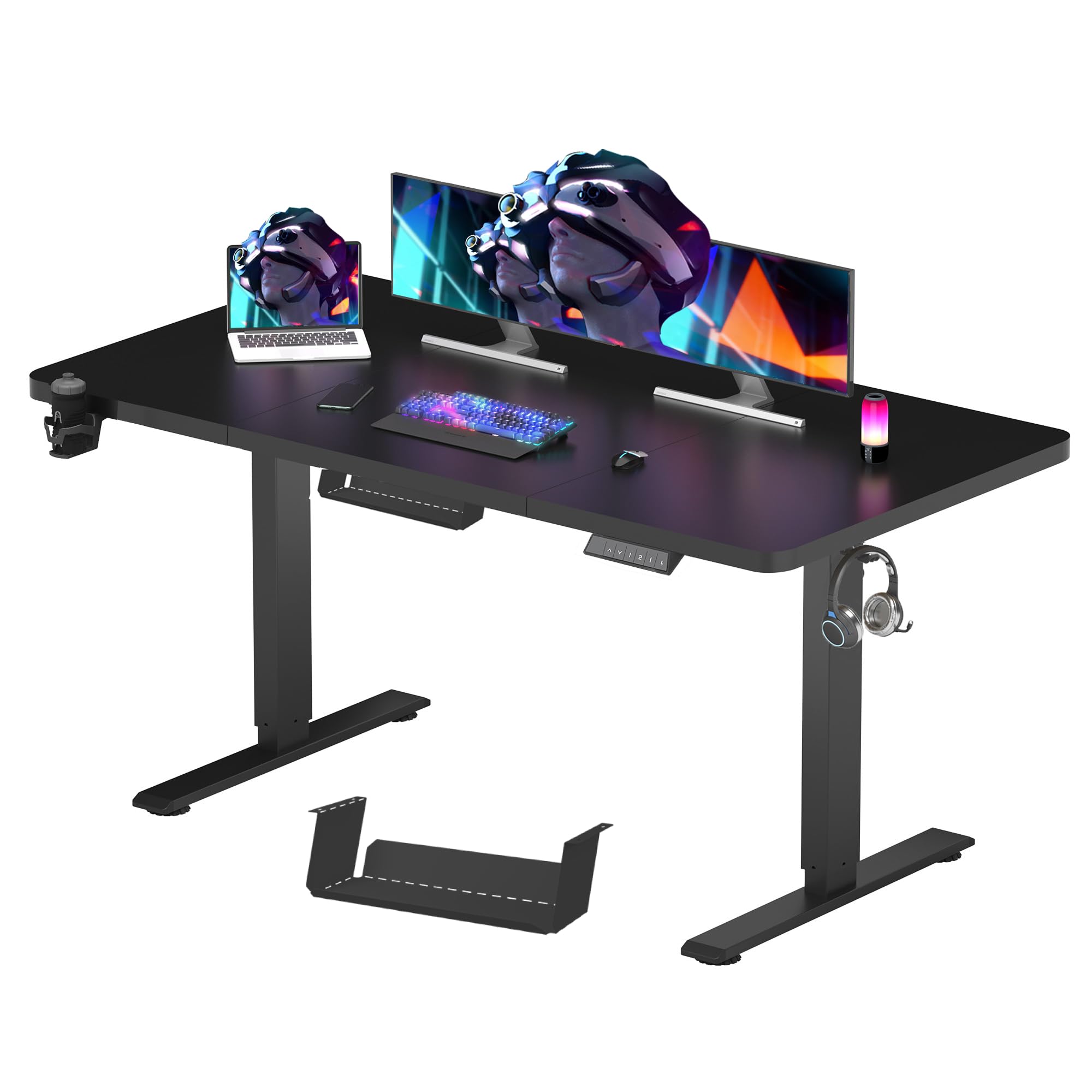 FLEXISPOT 140 x 60 cm Electric Standing Desk, Sit Stand Table Height Adjustable Desk with Backpack Hook and Memory Smart Pannel