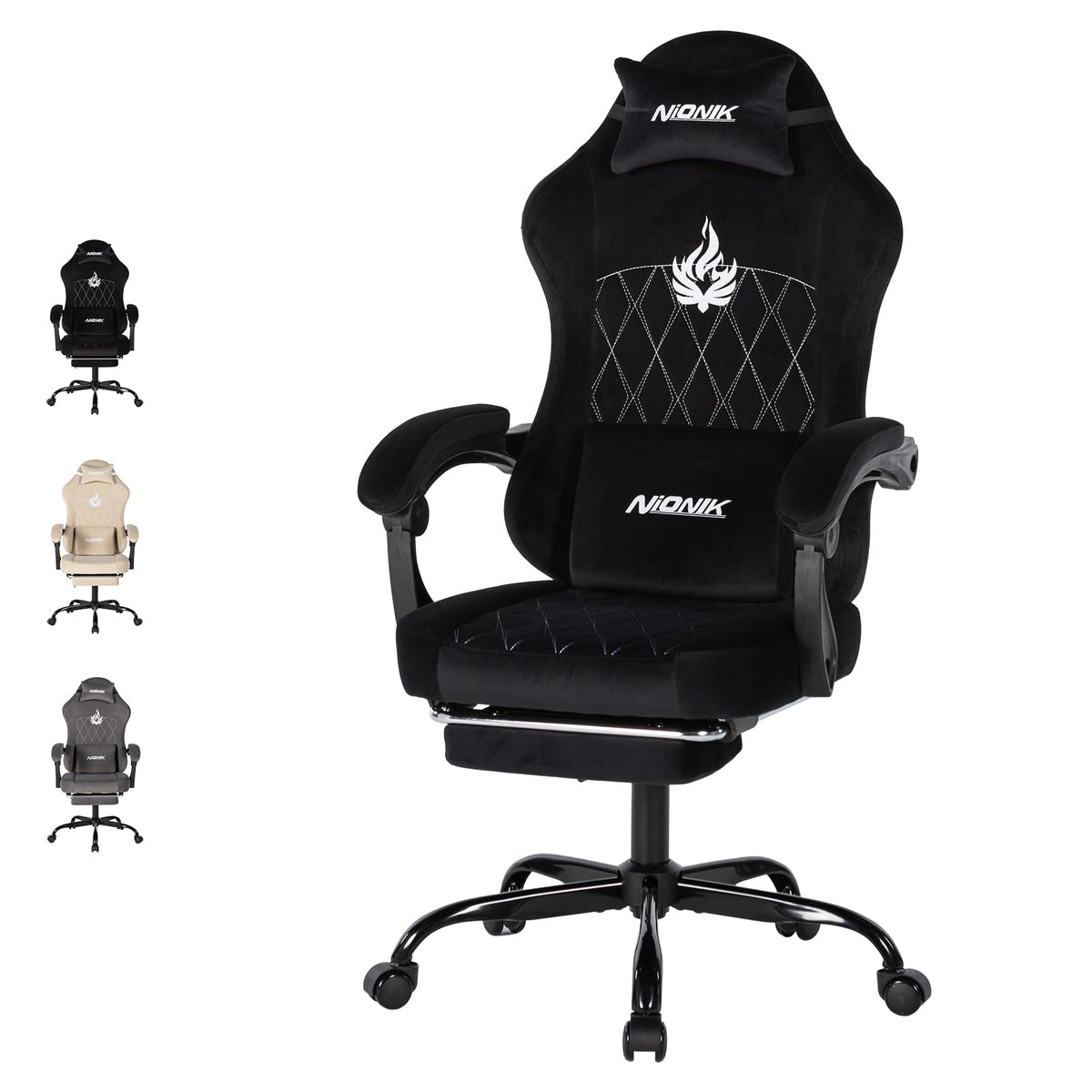 NIONIK Massage Gaming Chair with Footrest, Ergonomic Office Chair with Lumbar Support and Headrest