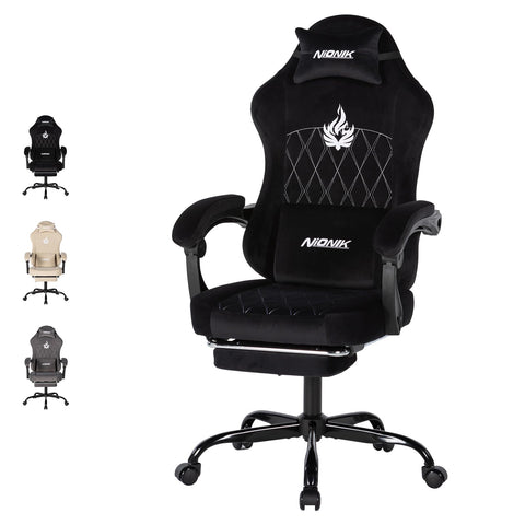 NIONIK Massage Gaming Chair with Footrest, Ergonomic Office Chair with Lumbar Support and Headrest