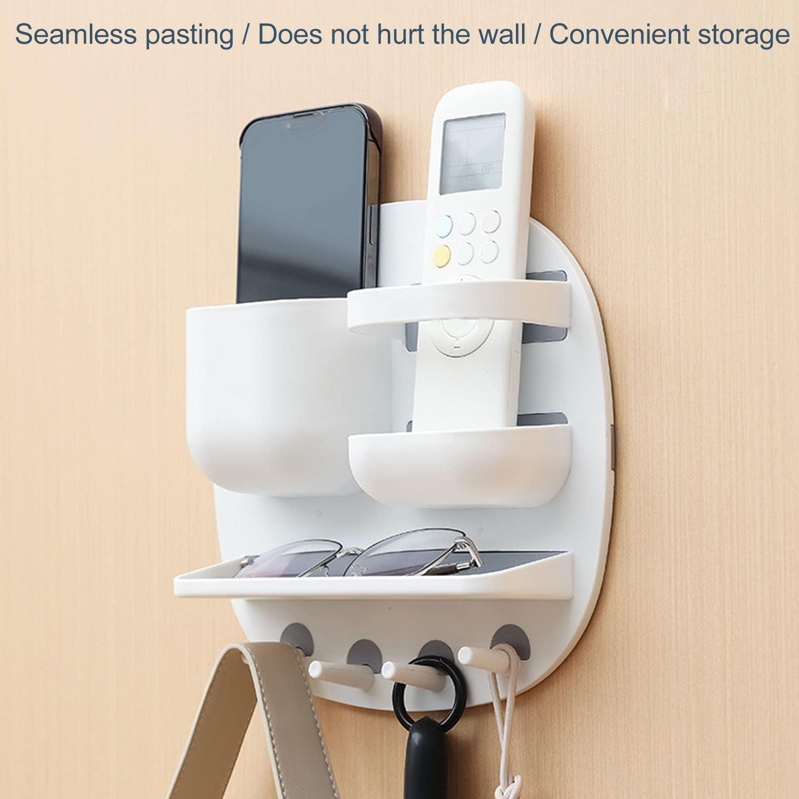 HERCHR 8.7 x 8.7 x 2.4in Self Adhesive Wall Storage Box, Adhesive Wall Shelves Organizer Bedside Shelf Accessories Organizer for Glasses, Remote