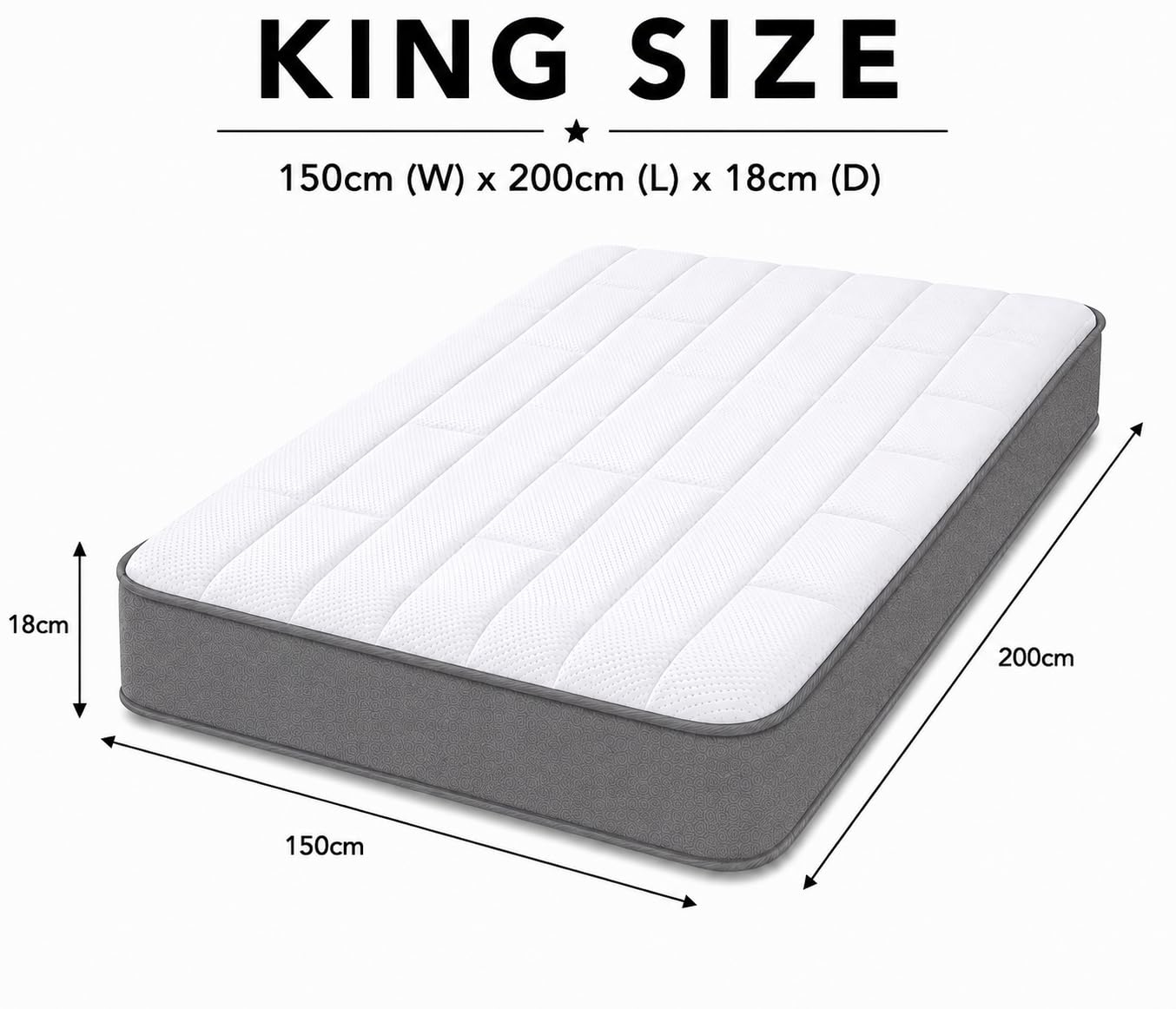 Starlight Beds Grey Tile King Size Mattress 150x200x18cm