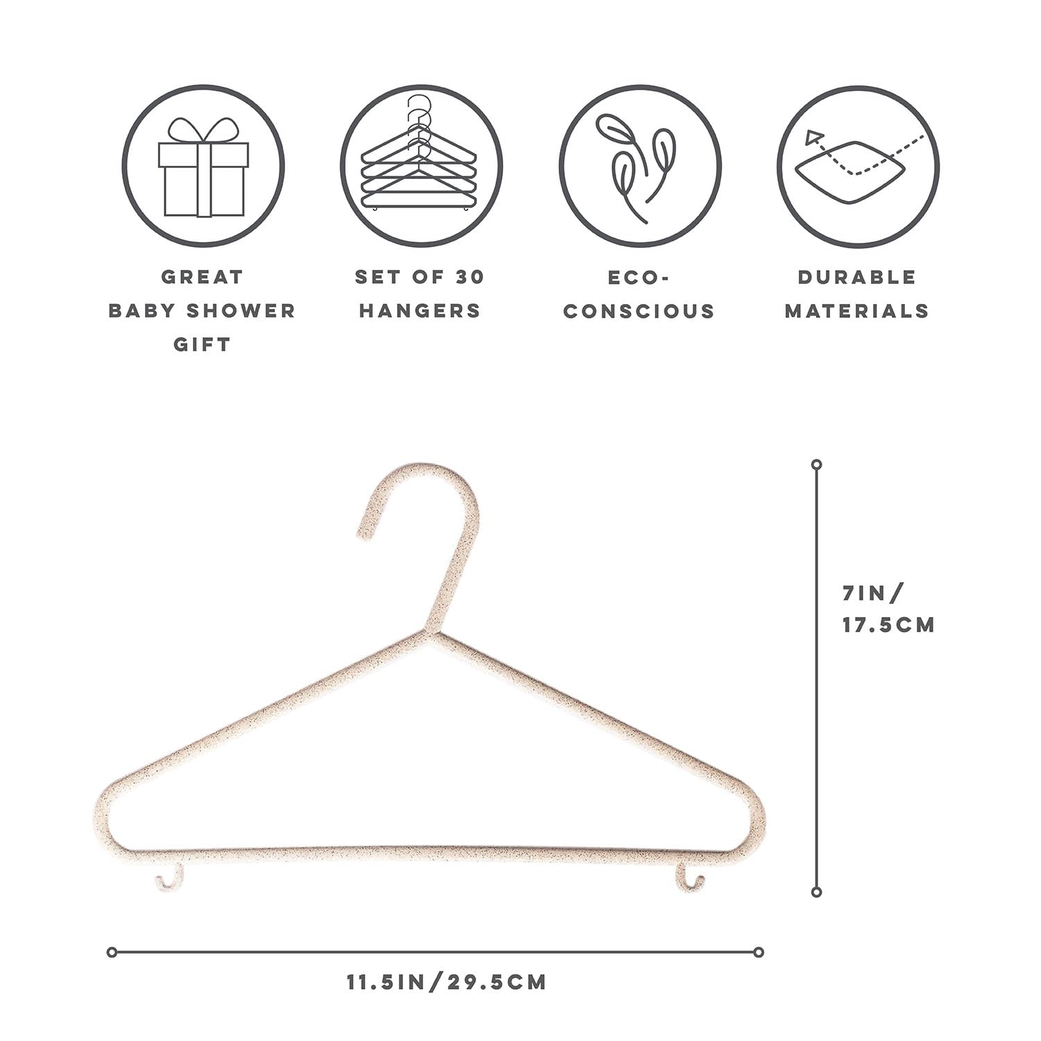 3 Sprouts Wheat Straw Baby Hangers, 30 Pack, Baby Closet, Speckled Cream
