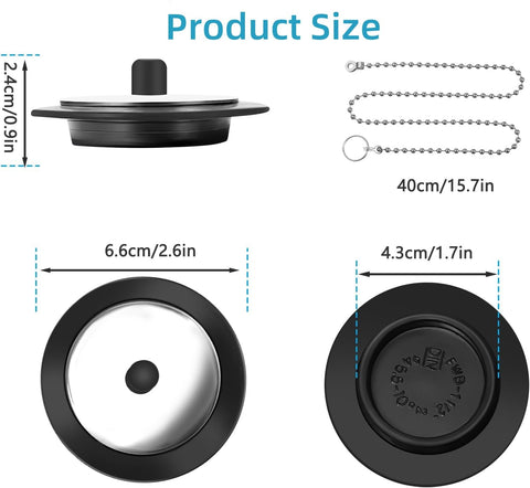 PetsmartTech 3 Pcs Universal Sink Plug,Bathroom Sink Plug Replacement,Bath Plug Replacement, Kitchen Sink Plug Replacement