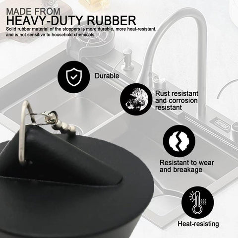 YUNYU 2 Pcs Universal Sink Plug with Chain, Bathroom Sink Plug Replacement, Drain Stopper for Bathroom Kitchen