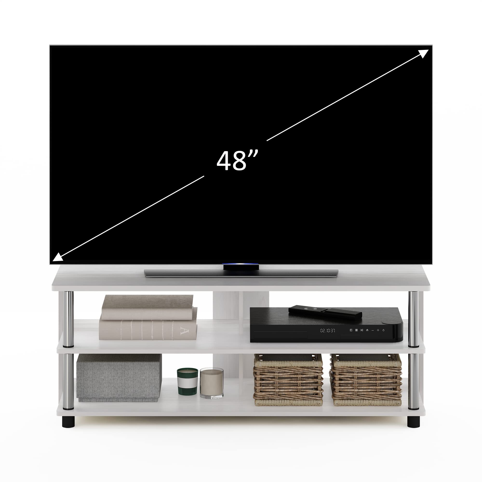 Furinno SULLY TV Stand, 3-Tier Rectangular Entertainment Center with Open Shelf, TV Console for TV up to 48 Inch, Open Frame for Cable Management