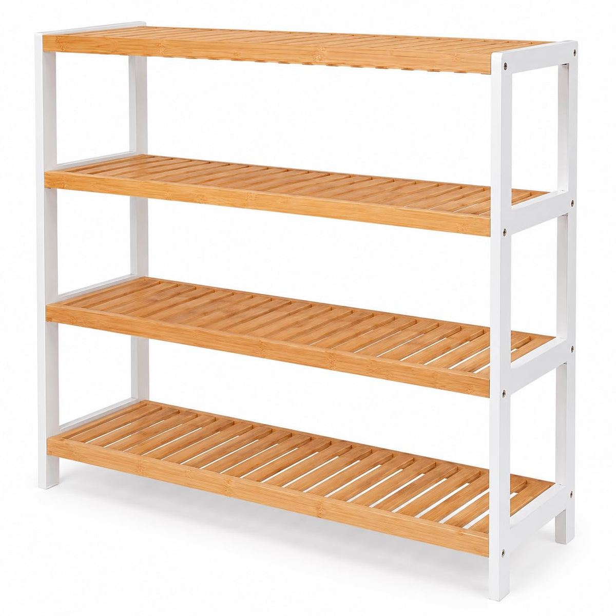 1ABOVE Bamboo Shoe Rack, Plant Rack, Perfect for Corridor, Living Room, Bathroom, Bedroom, Hallway or Small spaces-Parent. (White & Natural, 4 Tier)