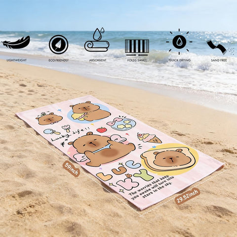 NimblusToy Capybara Beach Towel, Quick Dry Microfibre Towels Super Absorbent Sandproof Beach Bath Towels Swimming Towel Lightweight 3D Print Beach