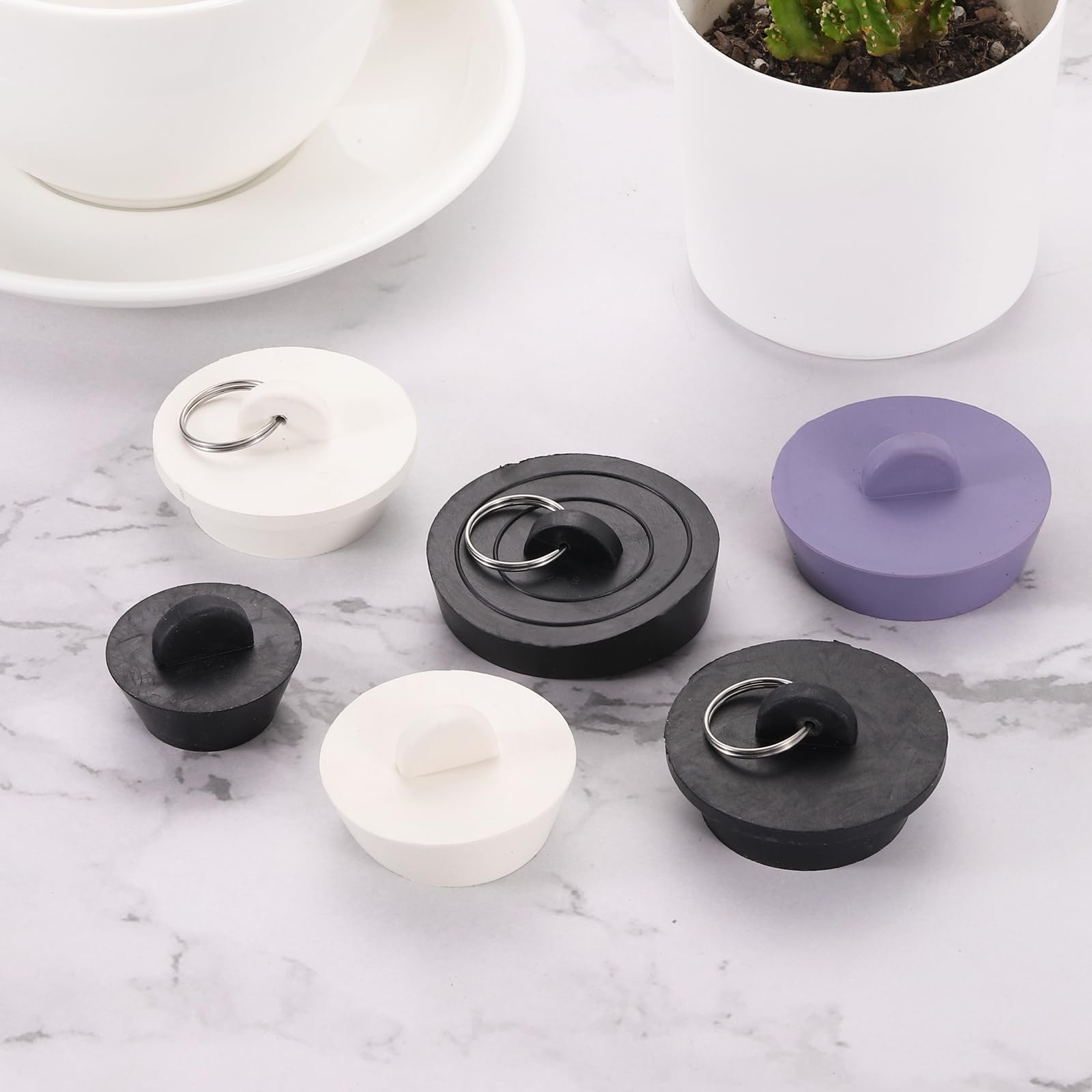 Sourcing Map 2-Pack Rubber Drain Stopper with Hanging Ring, Fits 2 Inch to 2-1/8 Inch, Black