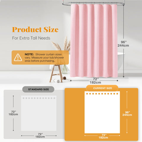 BTTN Extra Long Linen Look Shower Curtain, Waterproof, 182x244cm, Pink