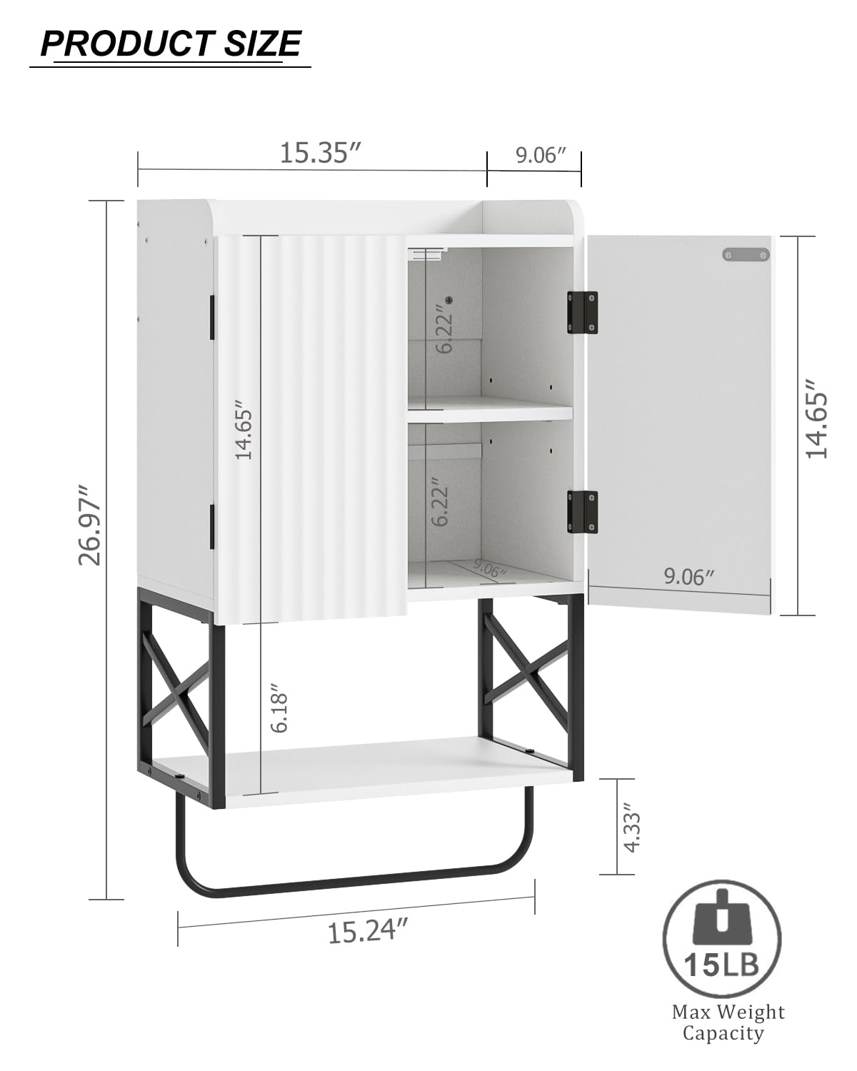 Apetaccat® Bathroom Cabinet Wall Mounted, Wooden Medicine Cupboard with Adjustable Shelves, Space-Saving Wall Storage Unit for Bathroom