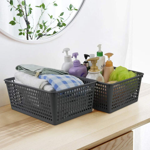 Ortodayes Cupboard Storage Baskets, Set of 3 Storage Baskets, Plastic Basket Organizer Grey