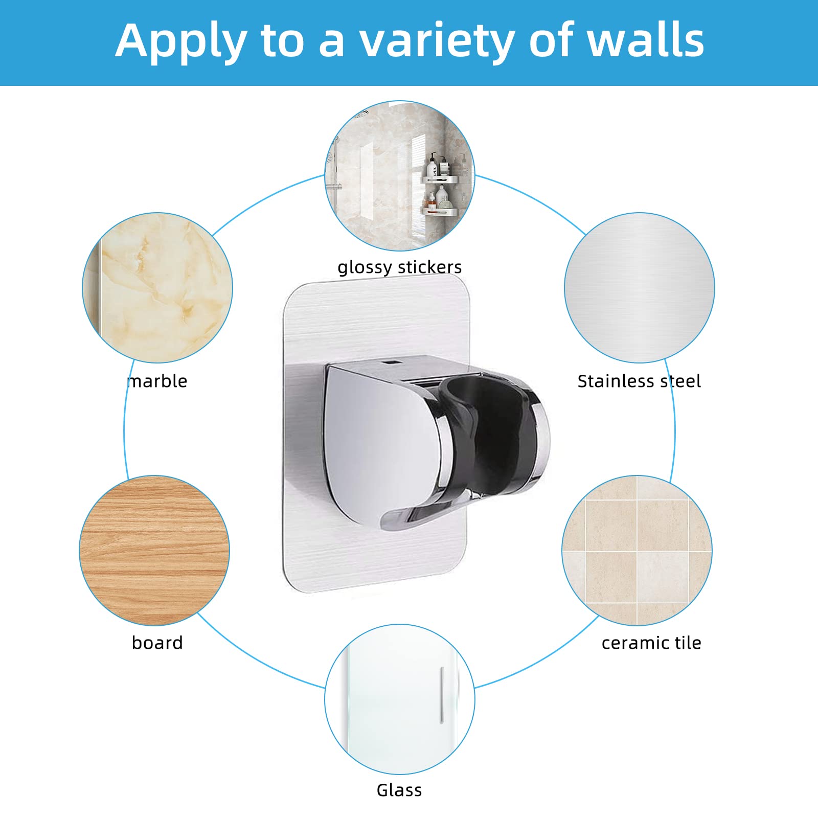 Esteopt Shower Head Holder, Strong Adhesive & Waterproof, 3 Angle Adjustable, ABS Material, Wall Mount, Silver