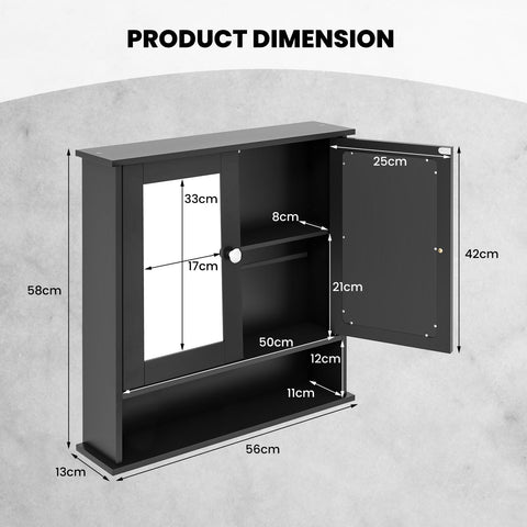 RELAX4LIFE Bathroom Mirror Cabinet, Wall Mounted Display Organizer Unit with Mirror, Double Door & Adjustable Shelf