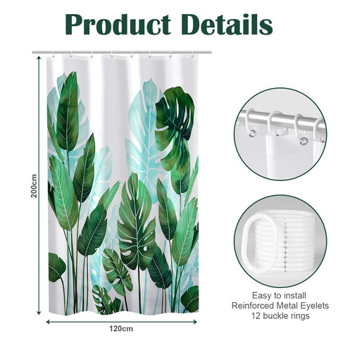 HAGOT Shower Curtain, Water and Mould Resistant Bathroom Curtain, Polyester Machine Washable Fabric, Bath Curtain with Hooks, 120 x 200 cm