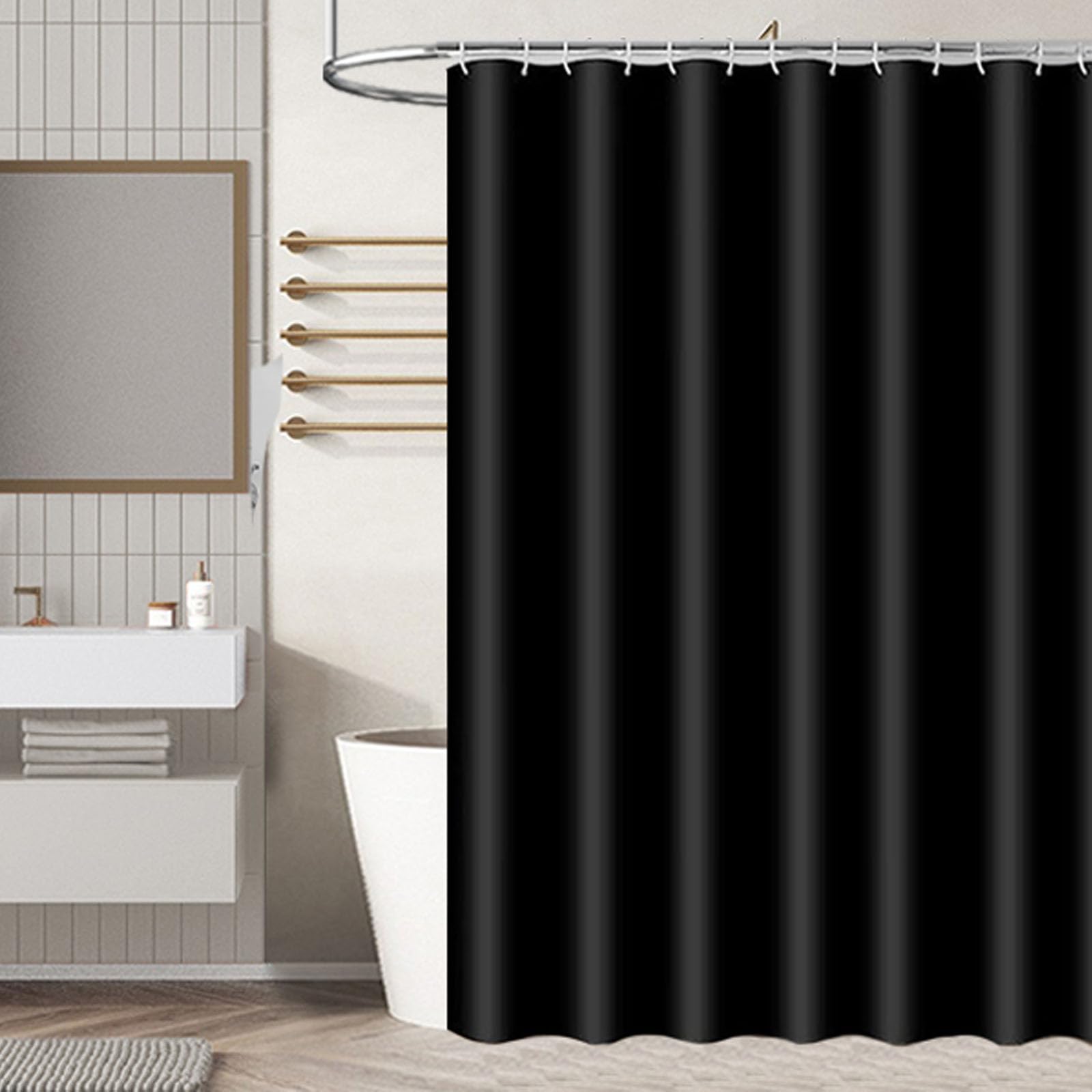 June tech Shower Curtain Mould Proof Mildew Resistant, Waterproof PEVA Black Bathroom Curtain Set With 12 Pcs Hooks