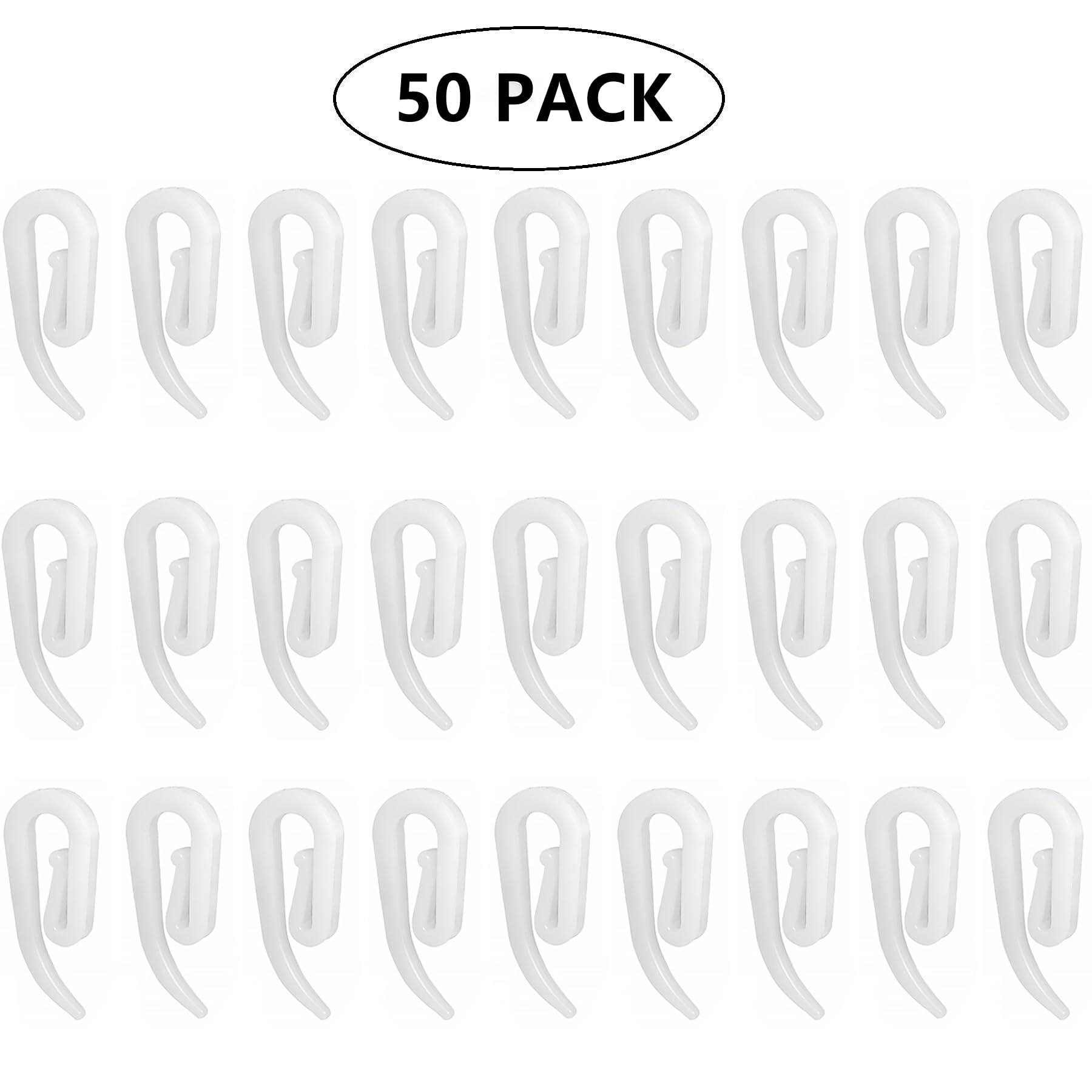 White Plastic Curtain Hooks for Door Window Curtain Header Tape Drapery Hooks 2.8x1.2cm (50PACK)