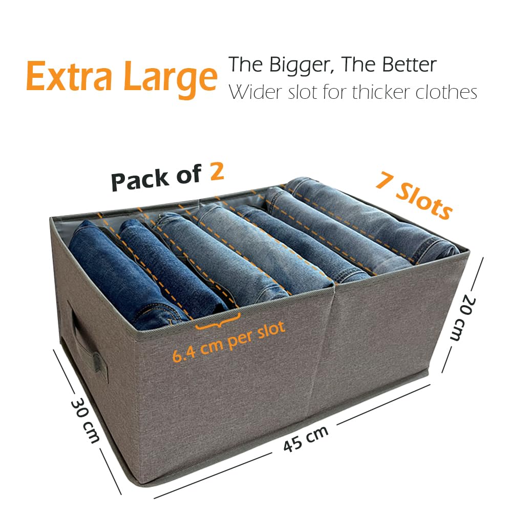 QINGGENG Extra-Large Wardrobe Storage Organiser with Dividers, 2 Pack Foldable Clothes Storage Box for Jeans, Trousers, Jumper