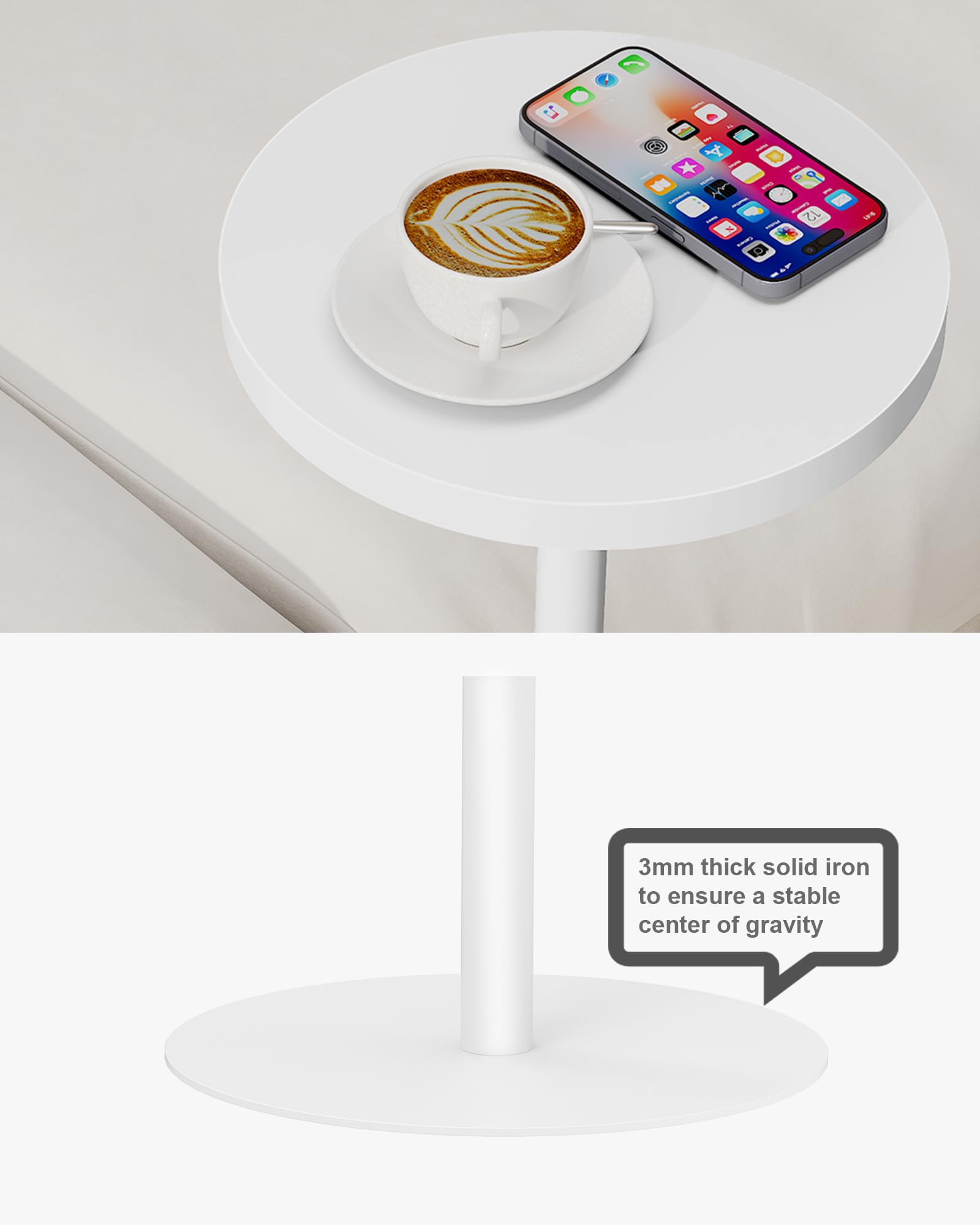 TUTOTAK Tall Round Side Table, Adjustable height, Small End Table, Drink Table, Pedestal Side Table, livingroom, White TB01BW096EU
