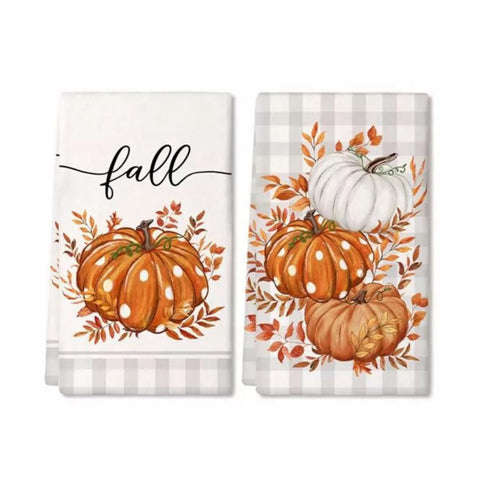 Ewlpi 2Pcs Autumn Decorations Tea Towel,40 * 60CM Fall Decor Eukalyptus Leaves Pumpkins Autumn Decor Kitchen Towels Dish Towel Multi-Purpose Fall