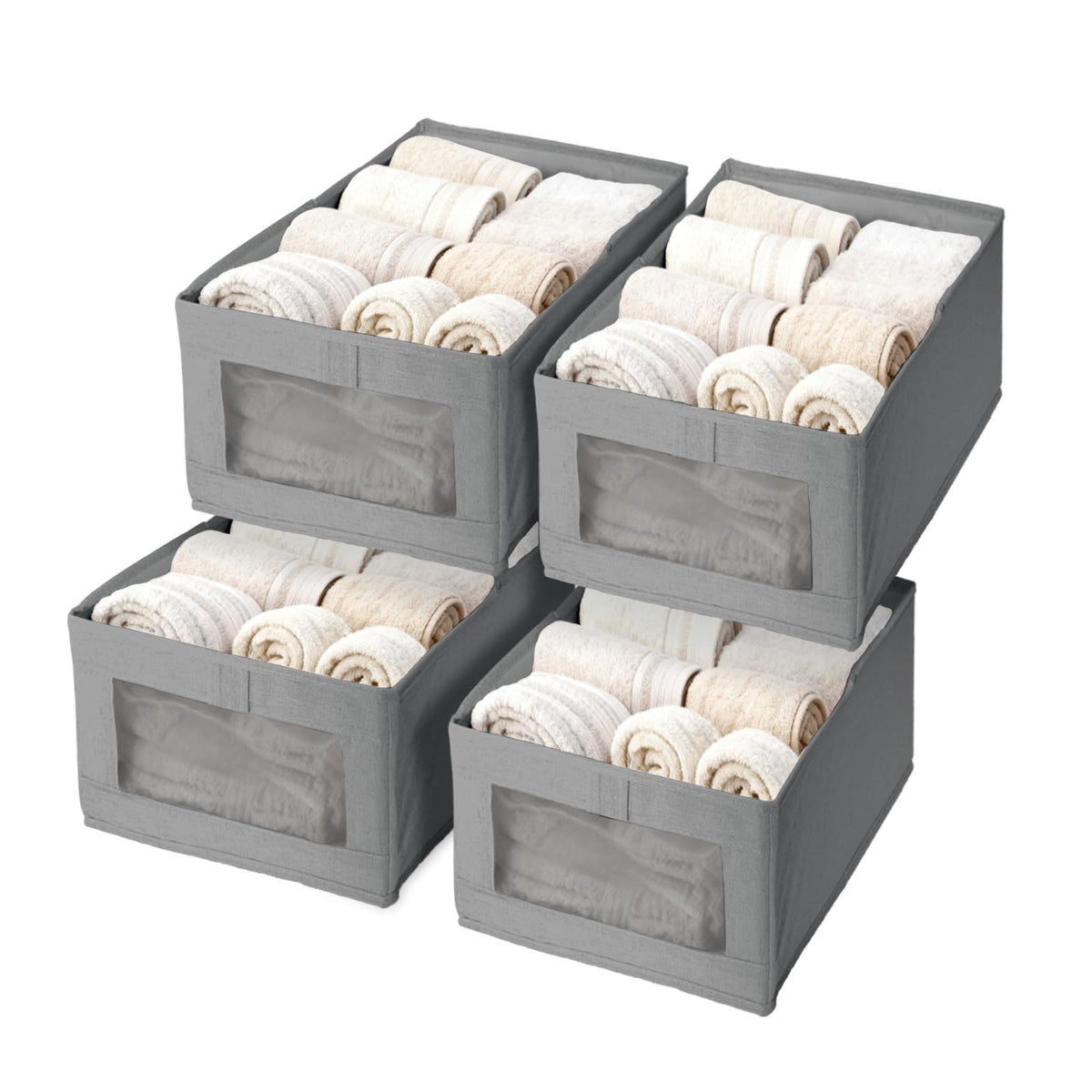 lisetar 4 Pack Foldable Linen Wardrobe Storage Organiser with Clear Window — Clothes Organiser for Wardrobe