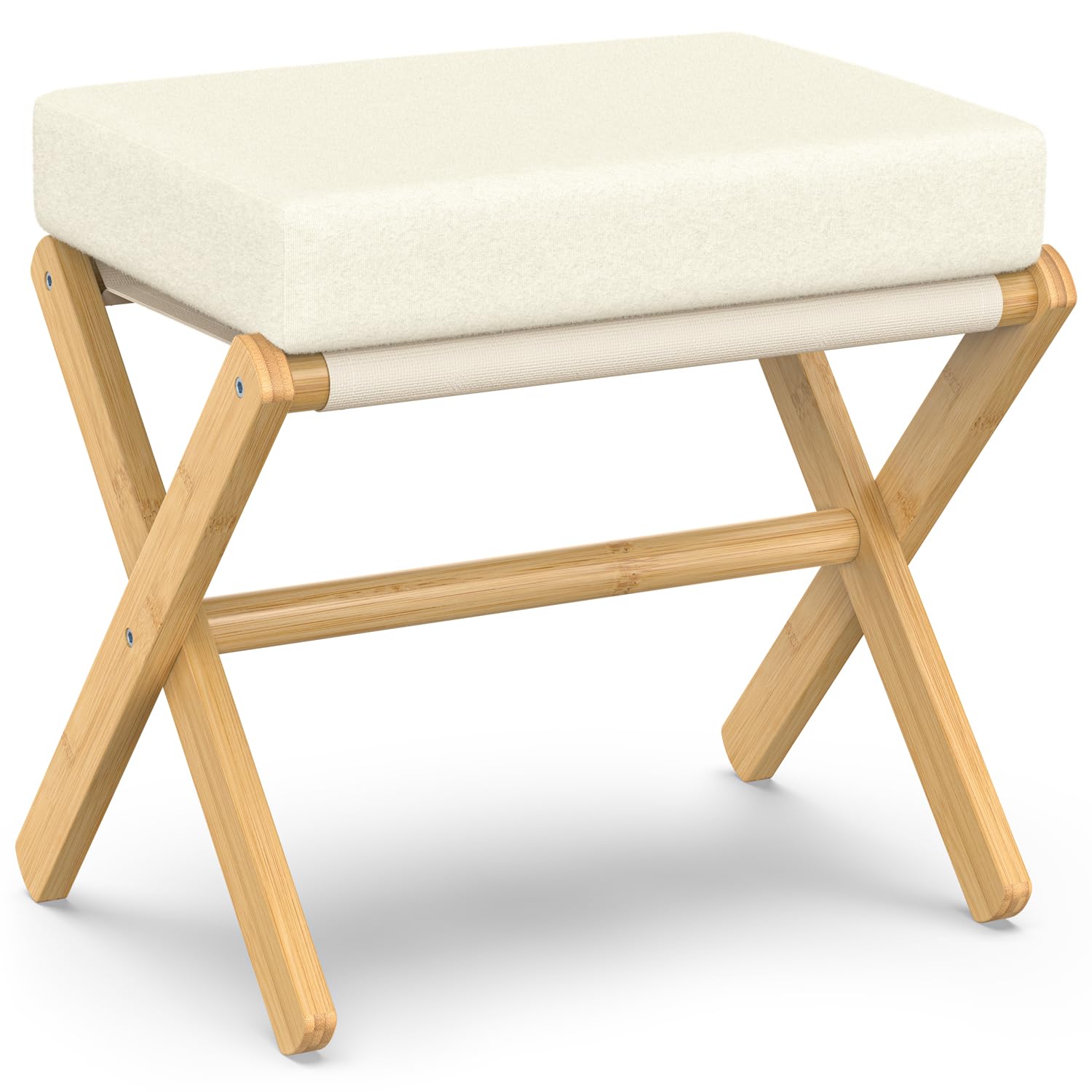 BAMBOOHOMIE Foldable Foot Stool Ottoman, Modern Foot Rest with Bamboo X Legs & Thick Foam Cushion