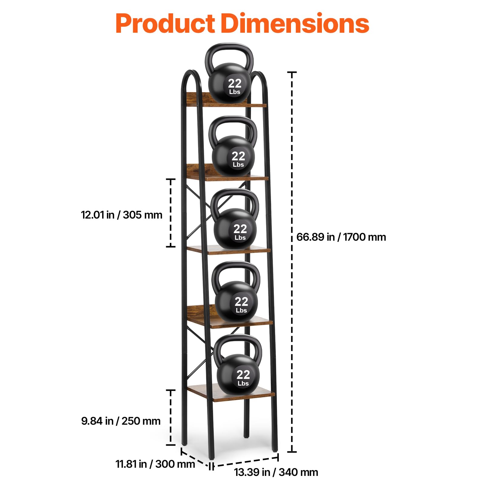 VEVOR Metal Bookshelf, 5-Tier Industrial Bookshelf, Tall Narrow Rustic Vintage Storage Bookcase with Open Shelves
