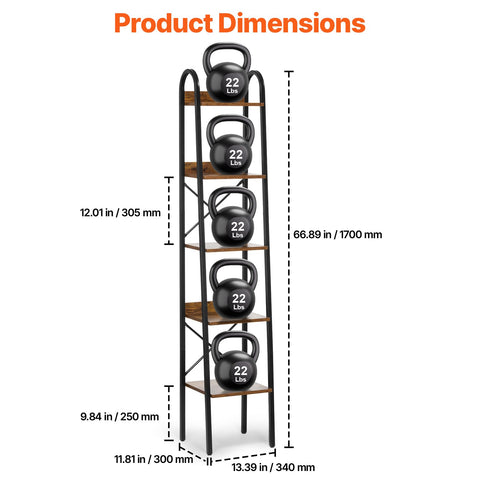 VEVOR Metal Bookshelf, 5-Tier Industrial Bookshelf, Tall Narrow Rustic Vintage Storage Bookcase with Open Shelves