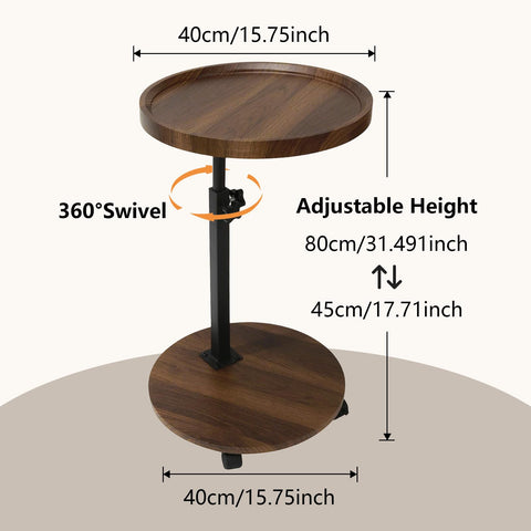 OUAYEMEL Side Table Adjustable Height, 360°Swivel End/Bedside Tables with Wheels for Sofa Bedroom Office Living Room, Coffee Tables for Small Spaces
