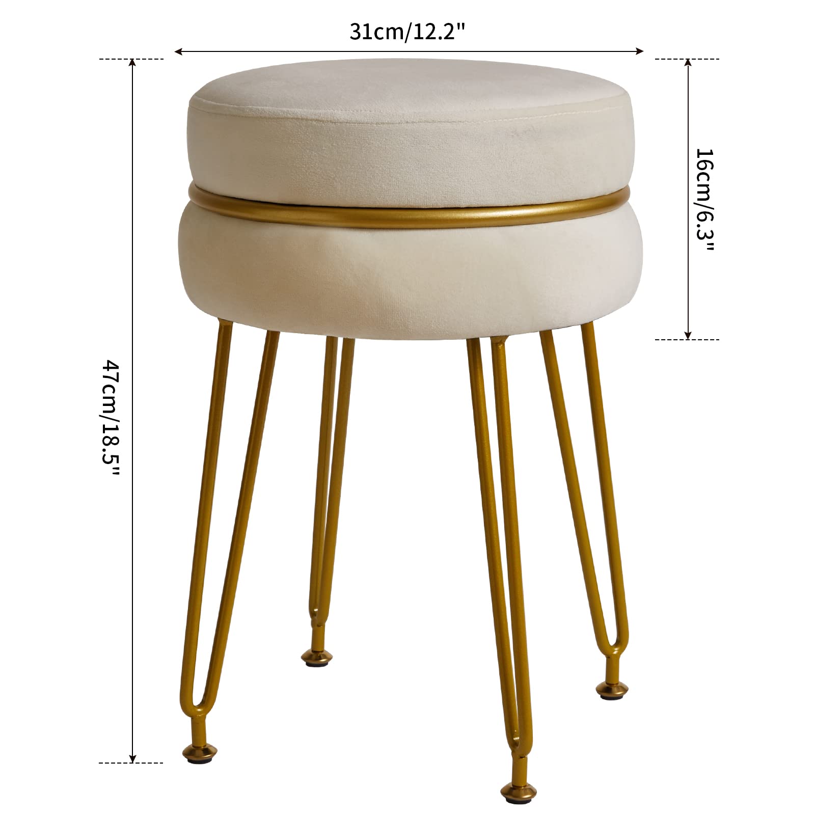 IBUYKE Velvet Round Footstool Ottoman, Vanity Chair Stool, White L/G-40M