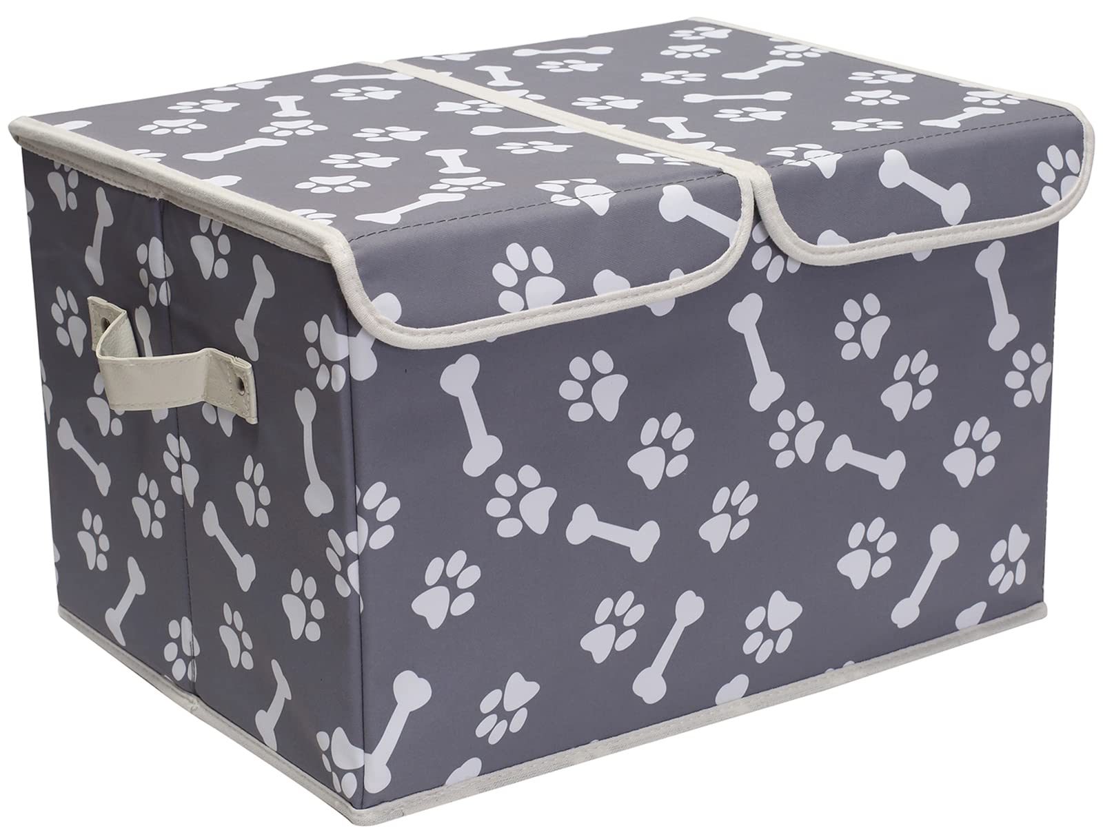 Pet Toy Storage Box with Lid Basket Organizer - Perfect Collapsible Bin for Living room, Playroom, Closet, Home Organization - Bone Paw