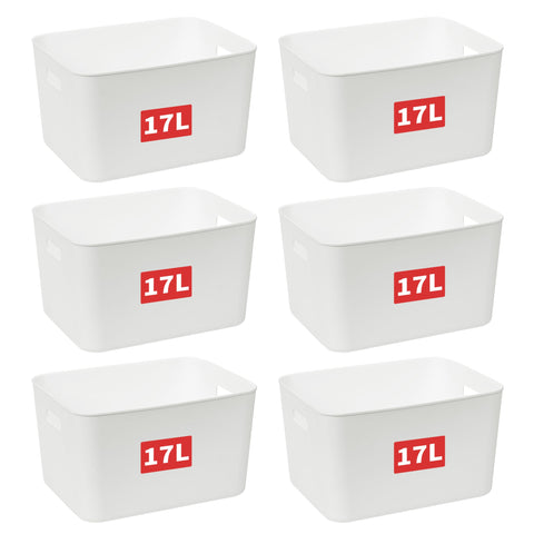 Cetomo 17L*6 Storage Basket, Plastic Open Storage Box, Containers for Shelves, Organizers with Handles for Office, Countertops, Cabinets, PP