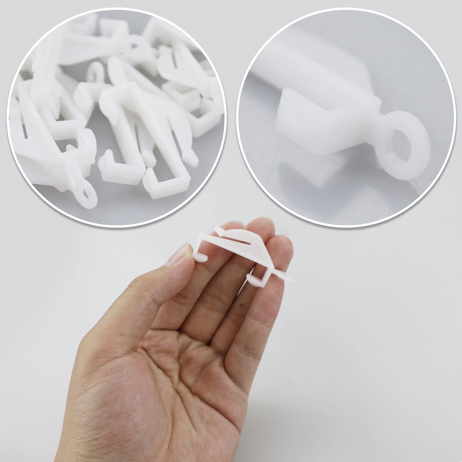 50 PCS White Plastic Curtain Sliding Hooks for Track Window, Shower and Door - Rail Gliders