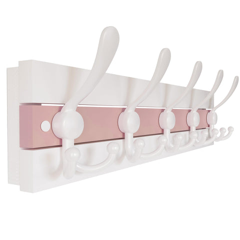 SKOLOO Coastal Wall Mounted Coat Rack - 16-7/8" Beach House Entryway Wooden Coat Hook with 5 Hooks for Hanging Coats, Hats or Towels