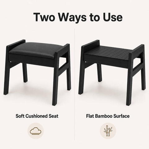 BAMBOOHOMIE Foot Stool Ottoman, Modern Vanity Stool Chair for Makeup with Removable Cushion & Side Handles