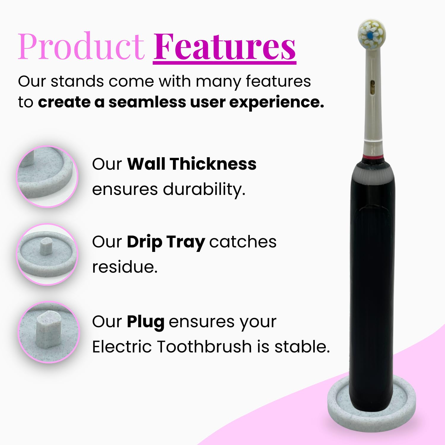 Oral Care Brand Electric Toothbrush Stand & Drip Tray (Marble, Double)