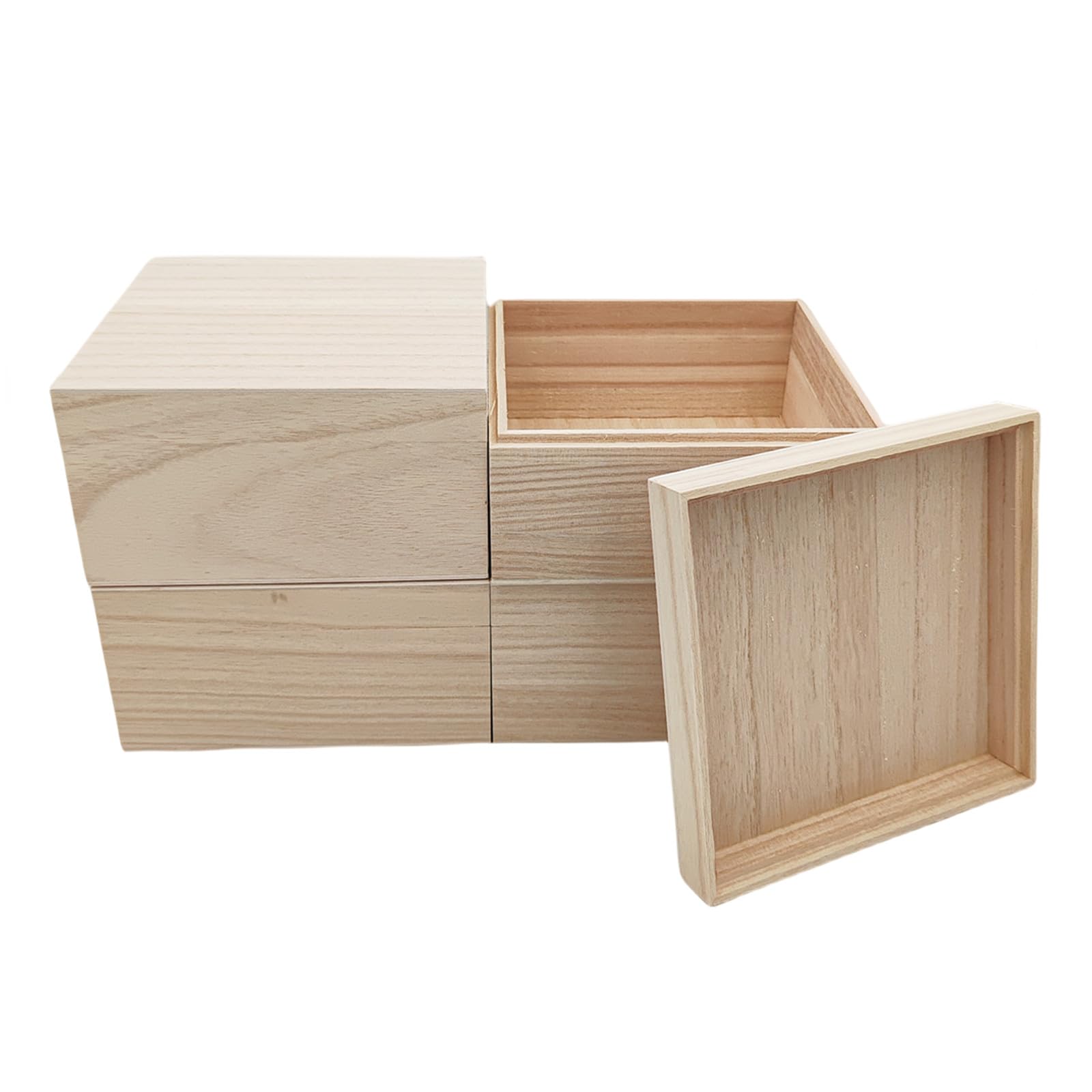 Anktily 4PCS Unfinished Wooden Box with Top Lid, 15x15x8cm Small Square Wood Keepsake Box,Rustic Wood Container Boxes for Crafts, Home Storage