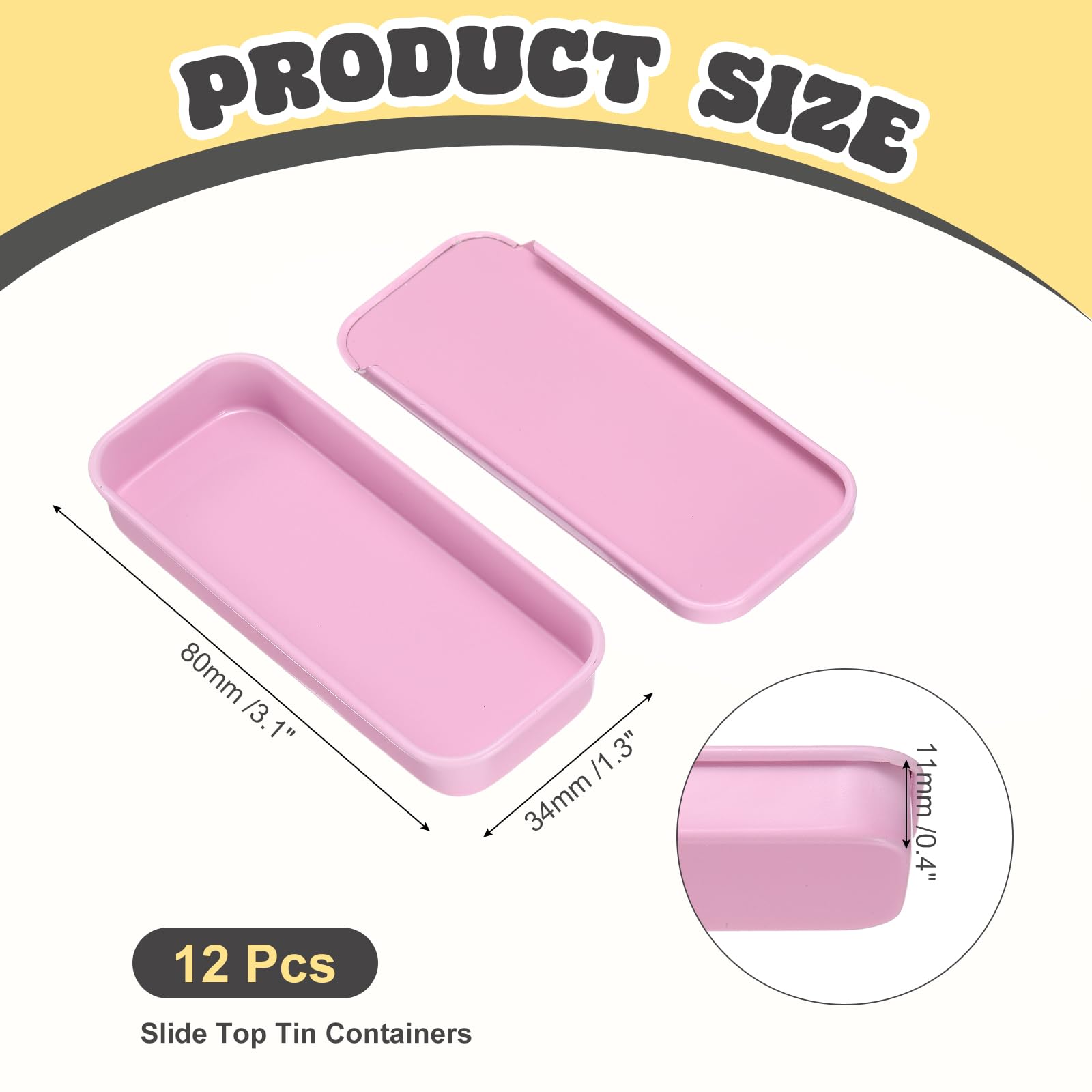 sourcing map 12Pcs Slide Top Tin Containers, Mini Metal Empty Tins Box with Sliding Lids, 3.1"x1.3"x0.4" Rectangular Storage Organizers for Lip Balm