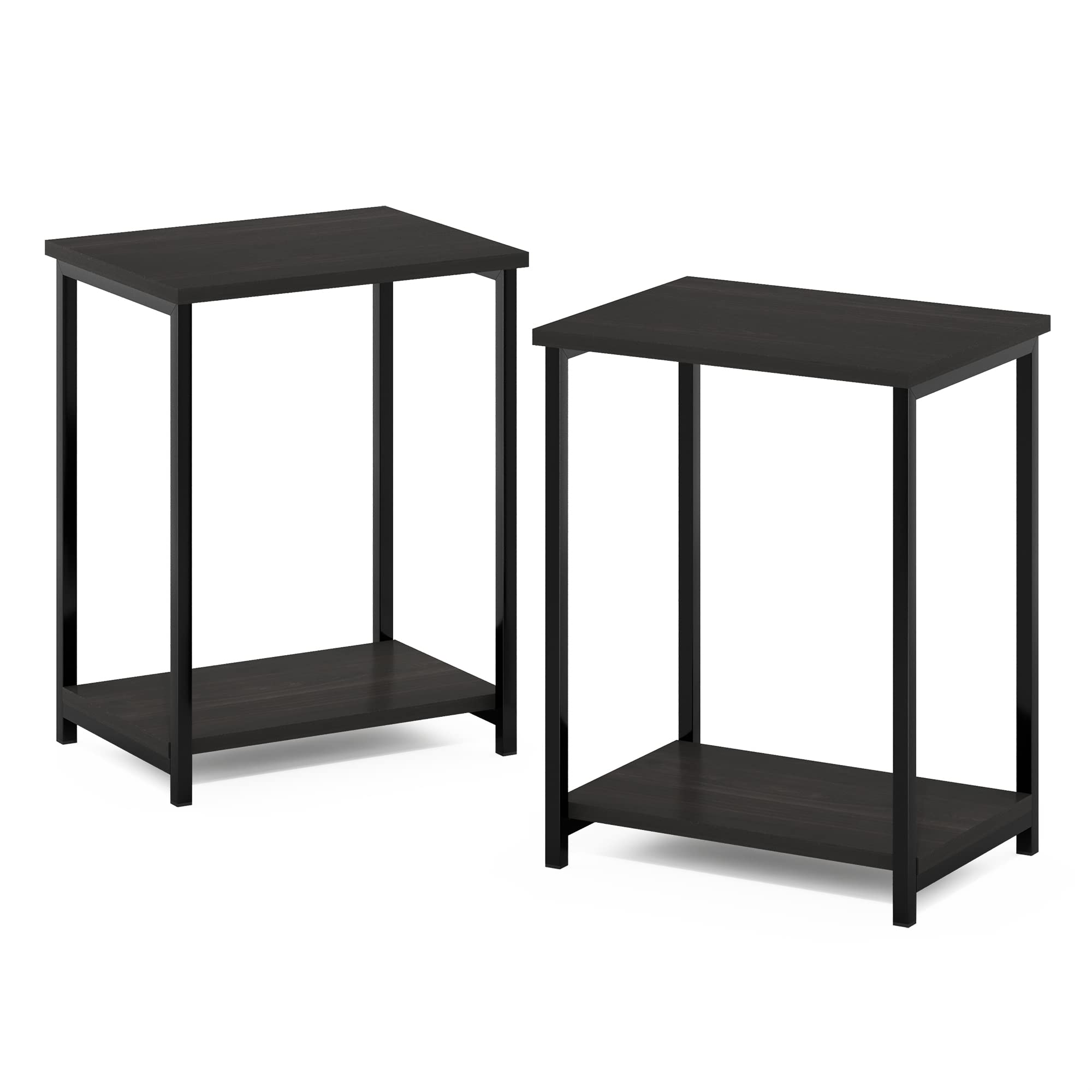 Furinno SIMPLISTIC Side Table Set of 2, 2-Tier Metal Frame End Table with Open Shelf, Night Stand, Bedside Table, for Living Room, Bedroom, Espresso