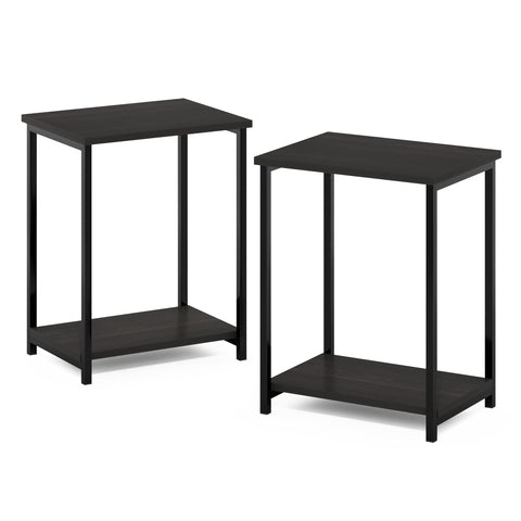 Furinno SIMPLISTIC Side Table Set of 2, 2-Tier Metal Frame End Table with Open Shelf, Night Stand, Bedside Table, for Living Room, Bedroom, Espresso