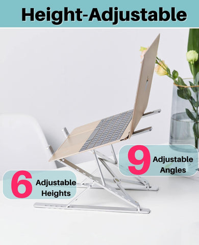 VVGAOGES Laptop Stand, Aluminium Height-Adjustable Ventilated Notebook Stand, Foldable Portable Laptop Stand Holder All 10-15.6 Inch Laptops