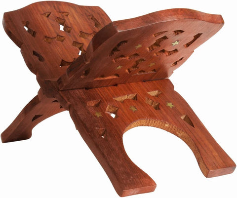 IBLAY Beautifully Hand Carved Quaran Holy Geeta Bible Holder Support Folding Religious Prayer Stand Wooden Holy Book Stand